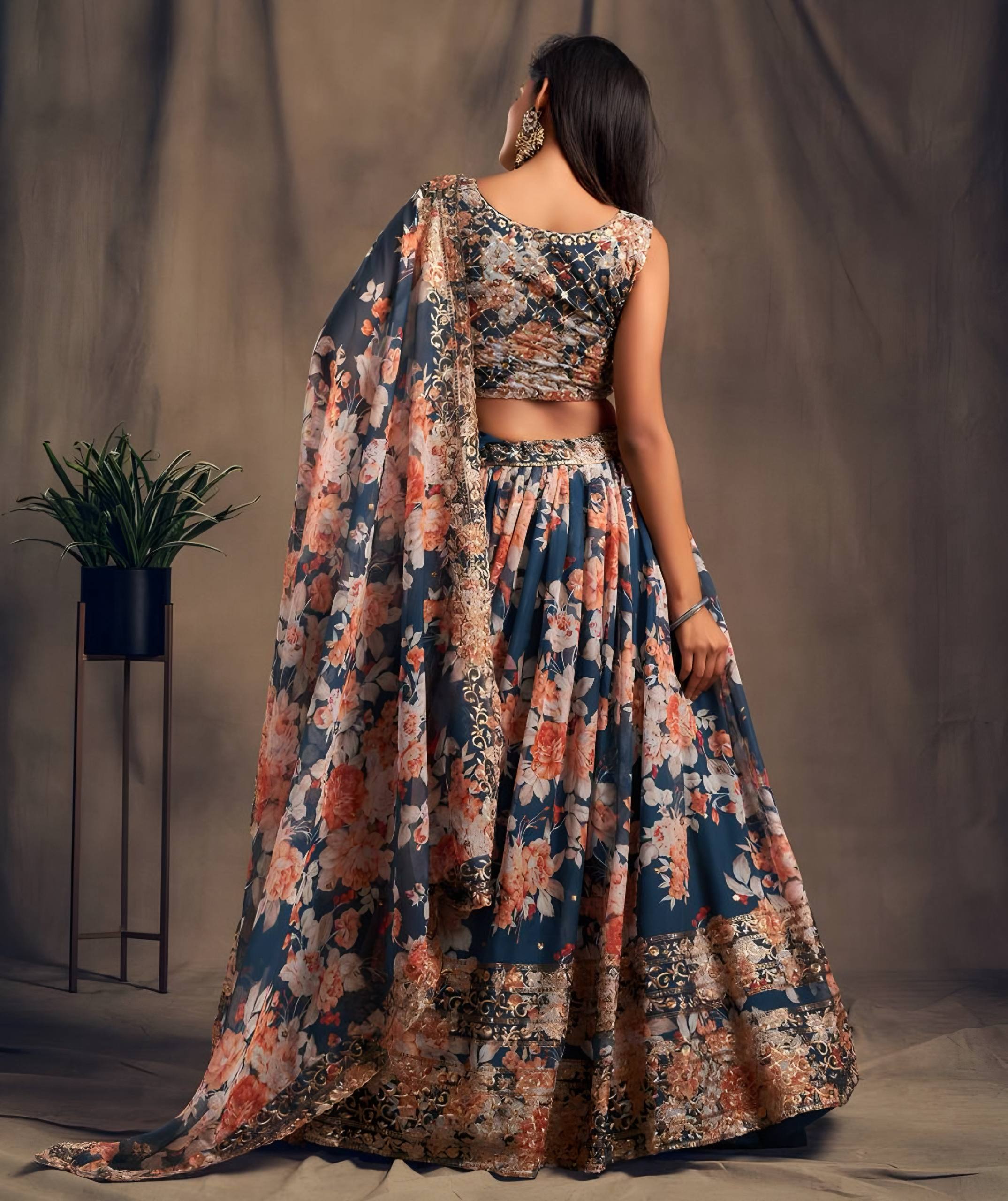 Lehenga Mart Designer Bollywood Style Wedding Wear Lehenga Choli - Navy Blue