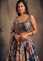 Thumbnail for Lehenga Mart Designer Bollywood Style Wedding Wear Lehenga Choli - Navy Blue