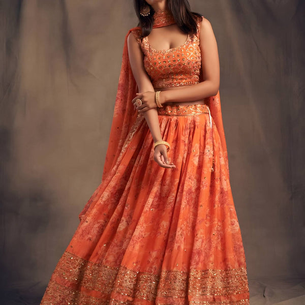 Lehenga Mart Designer Bollywood Style Wedding Wear Lehenga Choli - Orange - Distacart