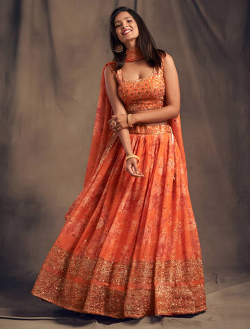 Lehenga Mart Designer Bollywood Style Wedding Wear Lehenga Choli - Orange - Distacart