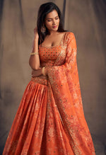 Thumbnail for Lehenga Mart Designer Bollywood Style Wedding Wear Lehenga Choli - Orange