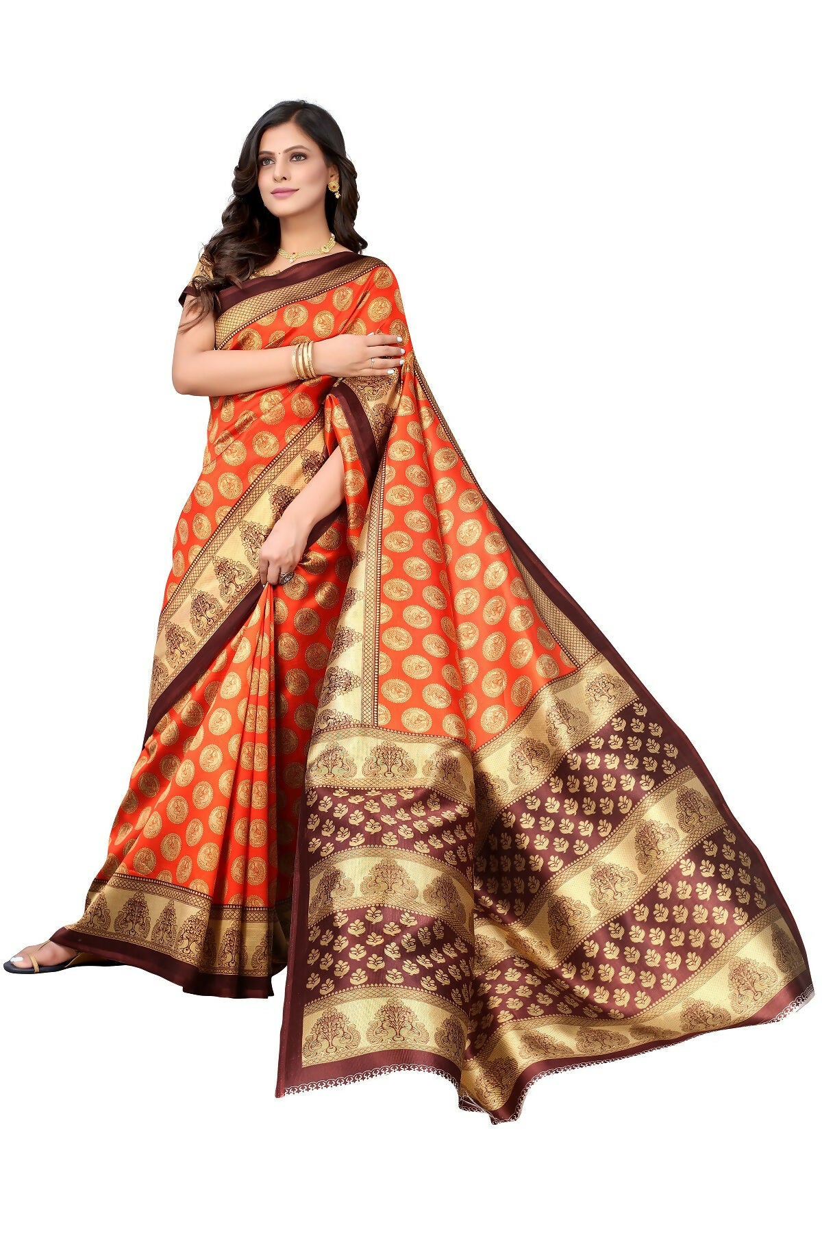 Vamika Orange Printed Art Silk Saree - Distacart