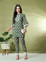 Thumbnail for Myshka Women's Cotton Printed Co-ord set in Green Color - Distacart
