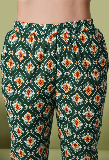 Myshka Women's Cotton Printed Co-ord set in Green Color - Distacart