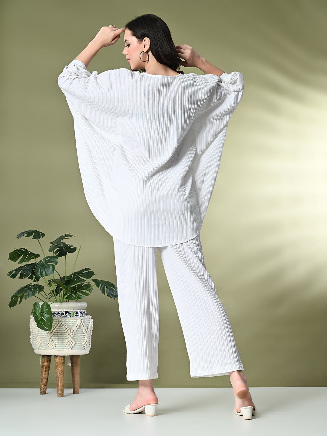 Myshka Women's Self Design Kaftan Style Co-ord set in White Color - Distacart