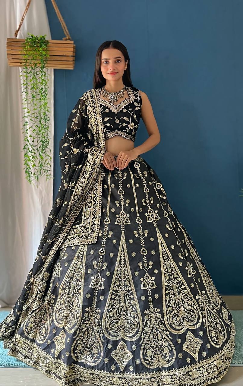 Lehenga Mart Designer Bollywood Style Wedding Wear Lehenga Choli - Black - Distacart