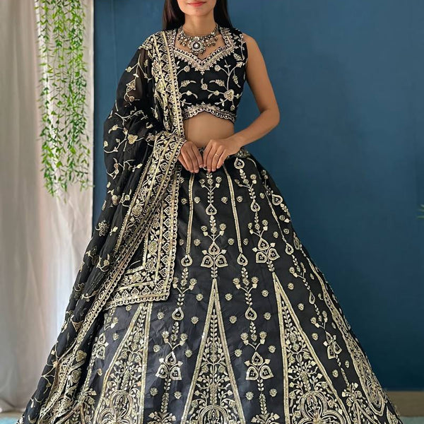 Lehenga Mart Designer Bollywood Style Wedding Wear Lehenga Choli - Black - Distacart