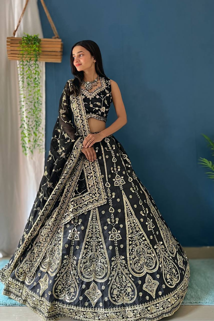 Lehenga Mart Designer Bollywood Style Wedding Wear Lehenga Choli - Black - Distacart