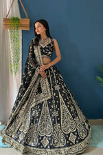 Thumbnail for Lehenga Mart Designer Bollywood Style Wedding Wear Lehenga Choli - Black - Distacart