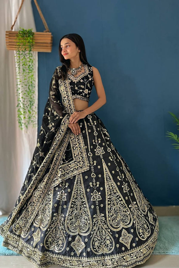 Lehenga Mart Designer Bollywood Style Wedding Wear Lehenga Choli - Black - Distacart
