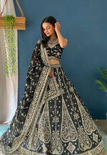 Thumbnail for Lehenga Mart Designer Bollywood Style Wedding Wear Lehenga Choli - Black - Distacart