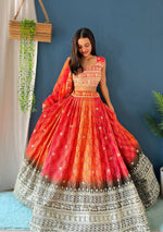 Thumbnail for Lehenga Mart Designer Bollywood Style Wedding Wear Lehenga Choli - Orange - Distacart