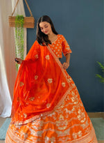 Thumbnail for Lehenga Mart Designer Bollywood Style Wedding Wear Lehenga Choli - Orange - Distacart