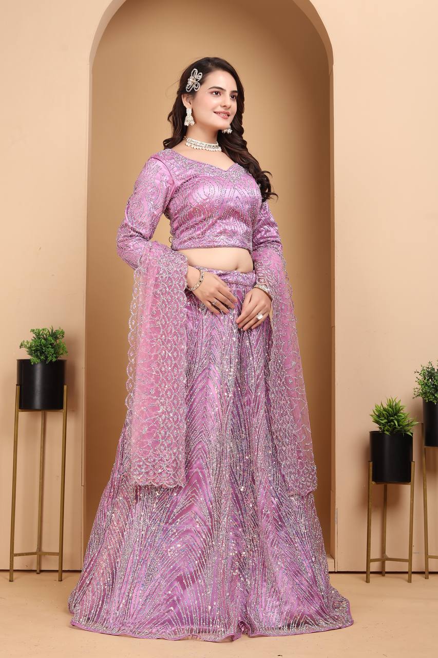 Lehenga Mart Designer Bollywood Style Wedding Wear Lehenga Choli - Lilac - Distacart