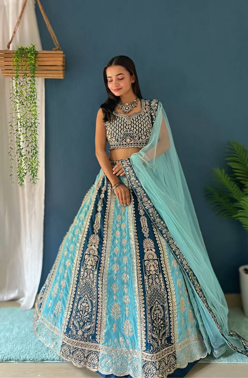Lehenga Mart Designer Bollywood Style Wedding Wear Lehenga Choli - Aqua-Blue - Distacart