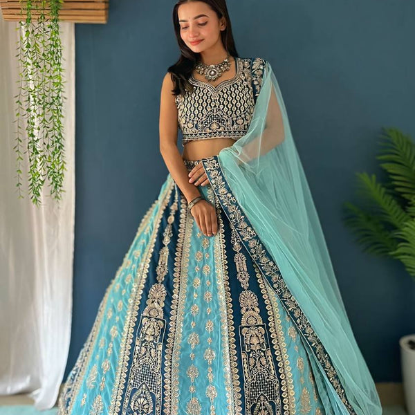 Lehenga Mart Designer Bollywood Style Wedding Wear Lehenga Choli - Aqua-Blue - Distacart