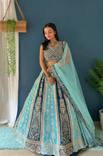 Thumbnail for Lehenga Mart Designer Bollywood Style Wedding Wear Lehenga Choli - Aqua-Blue - Distacart