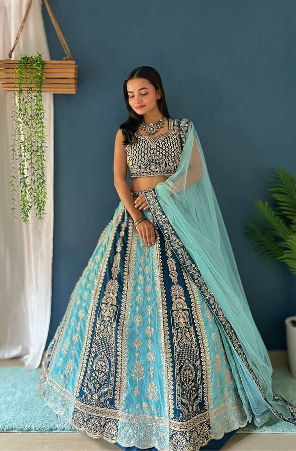 Lehenga Mart Designer Bollywood Style Wedding Wear Lehenga Choli - Aqua-Blue - Distacart