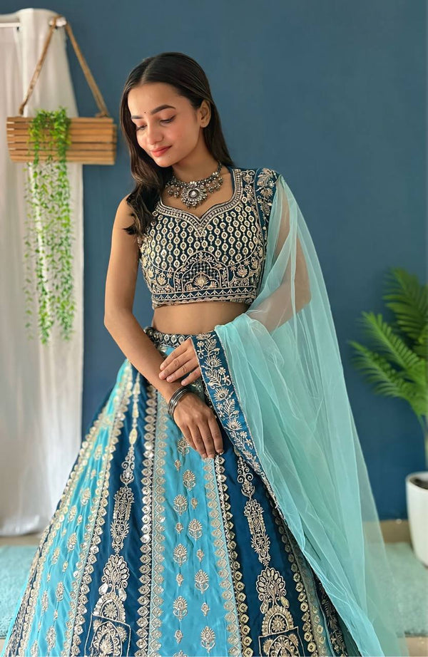 Lehenga Mart Designer Bollywood Style Wedding Wear Lehenga Choli - Aqua-Blue - Distacart