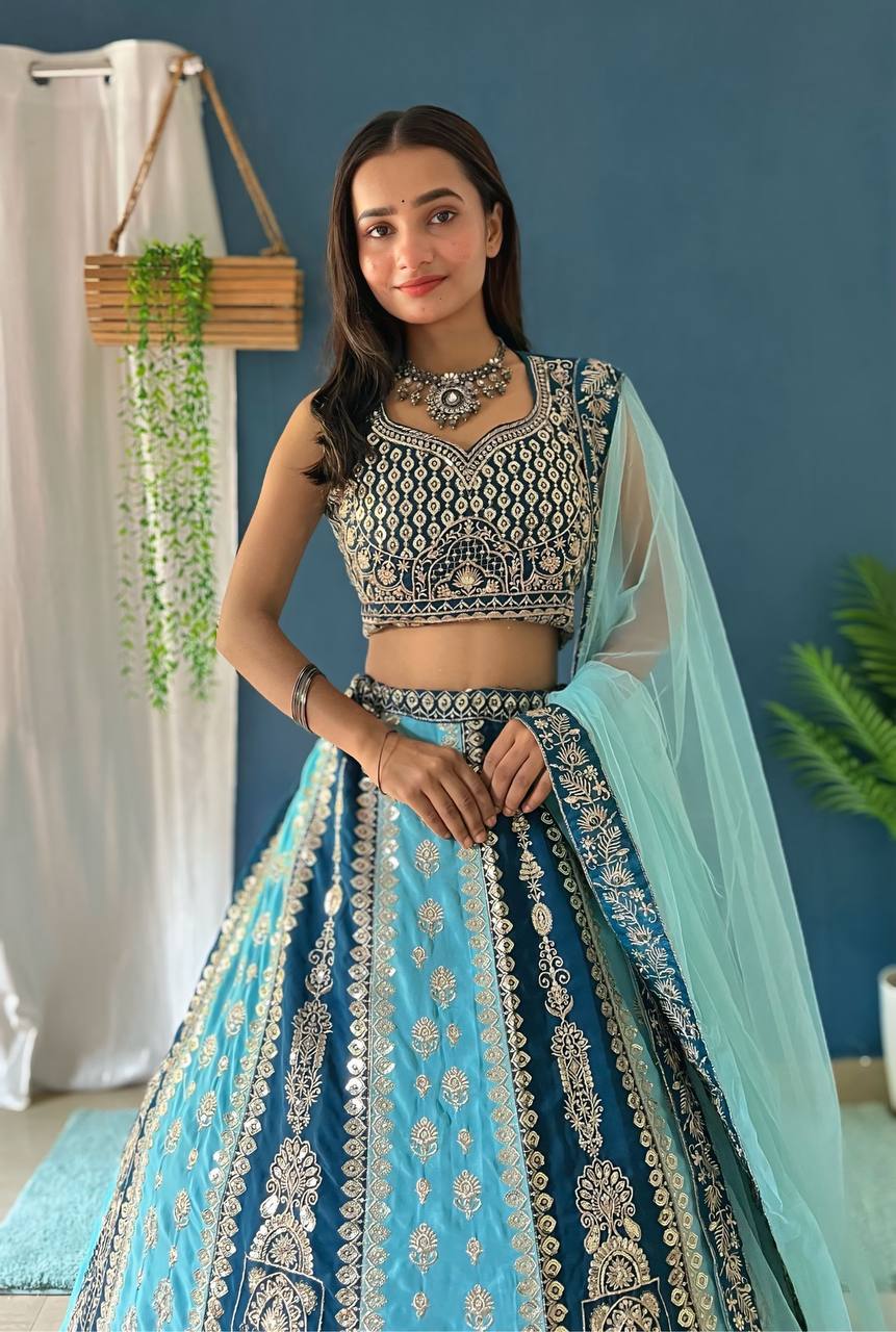 Lehenga Mart Designer Bollywood Style Wedding Wear Lehenga Choli - Aqua-Blue - Distacart