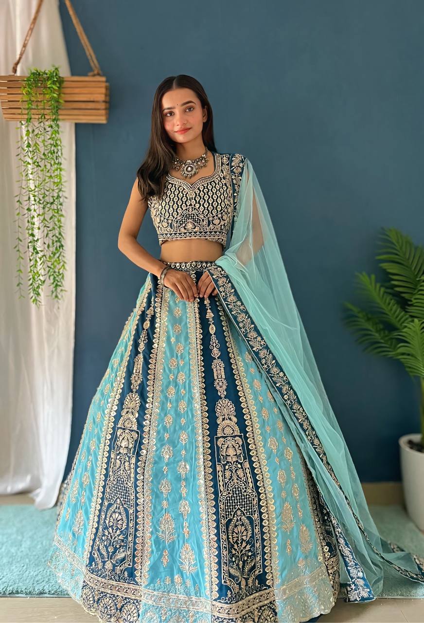Lehenga Mart Designer Bollywood Style Wedding Wear Lehenga Choli - Aqua-Blue - Distacart