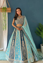 Thumbnail for Lehenga Mart Designer Bollywood Style Wedding Wear Lehenga Choli - Aqua-Blue - Distacart
