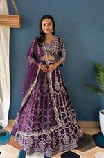 Thumbnail for Lehenga Mart Designer Bollywood Style Wedding Wear Lehenga Choli - Purple - Distacart