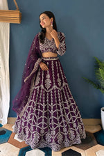 Thumbnail for Lehenga Mart Designer Bollywood Style Wedding Wear Lehenga Choli - Purple - Distacart