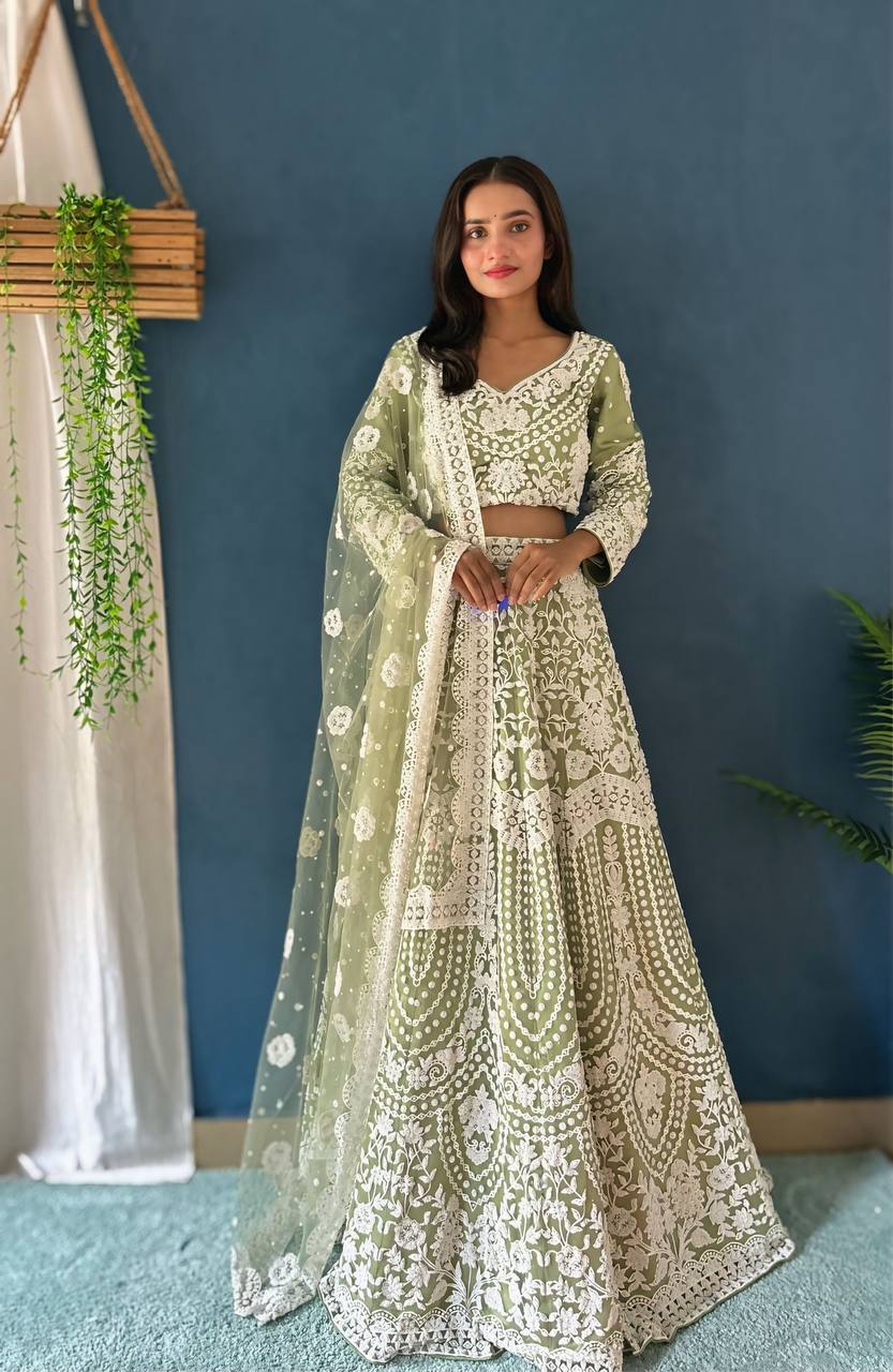 Lehenga Mart Designer Pista Bollywood Style Bridal Lehenga Choli - Light-Green - Distacart