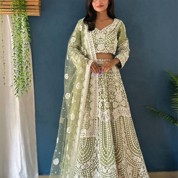 Lehenga Mart Designer Pista Bollywood Style Bridal Lehenga Choli - Light-Green - Distacart