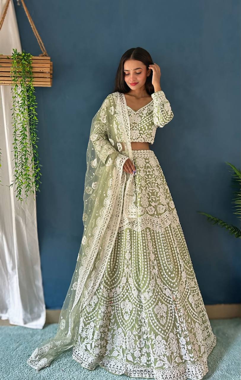 Lehenga Mart Designer Pista Bollywood Style Bridal Lehenga Choli - Light-Green - Distacart