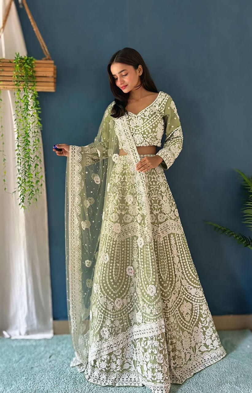 Lehenga Mart Designer Pista Bollywood Style Bridal Lehenga Choli - Light-Green - Distacart