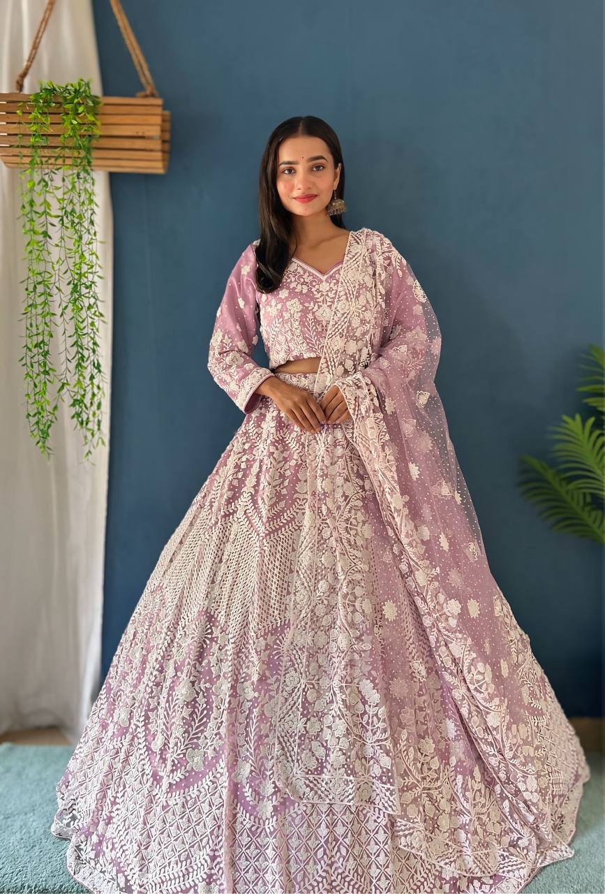 Lehenga Mart Designer Bollywood Style Bridal Lehenga Choli - Light-Purple - Distacart