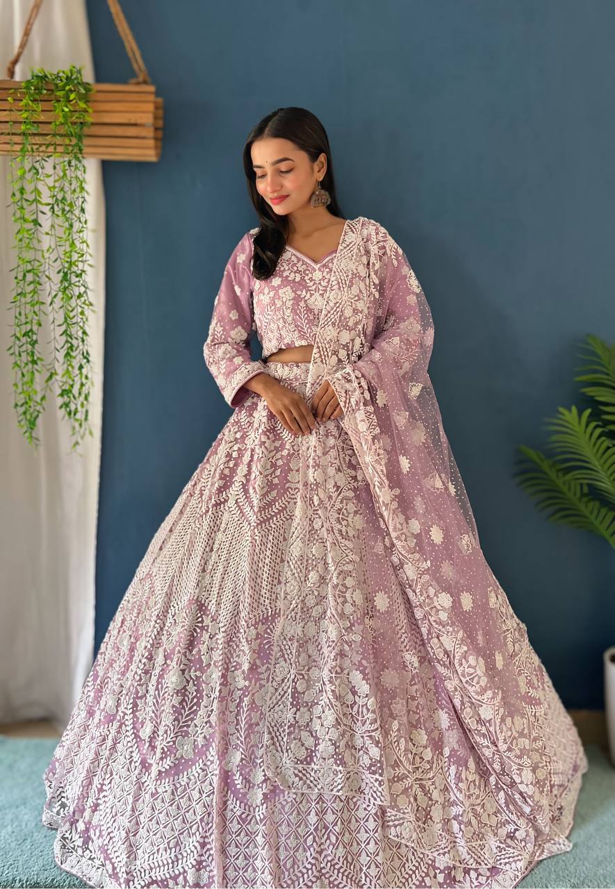 Lehenga Mart Designer Bollywood Style Bridal Lehenga Choli - Light-Purple - Distacart