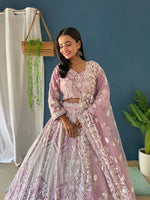 Thumbnail for Lehenga Mart Designer Bollywood Style Bridal Lehenga Choli - Light-Purple - Distacart