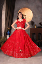 Thumbnail for Lehenga Mart Designer Bollywood Style Wedding Wear Lehenga Choli - Red - Distacart