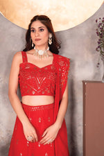 Thumbnail for Lehenga Mart Designer Bollywood Style Wedding Wear Lehenga Choli - Red - Distacart