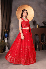 Thumbnail for Lehenga Mart Designer Bollywood Style Wedding Wear Lehenga Choli - Red - Distacart