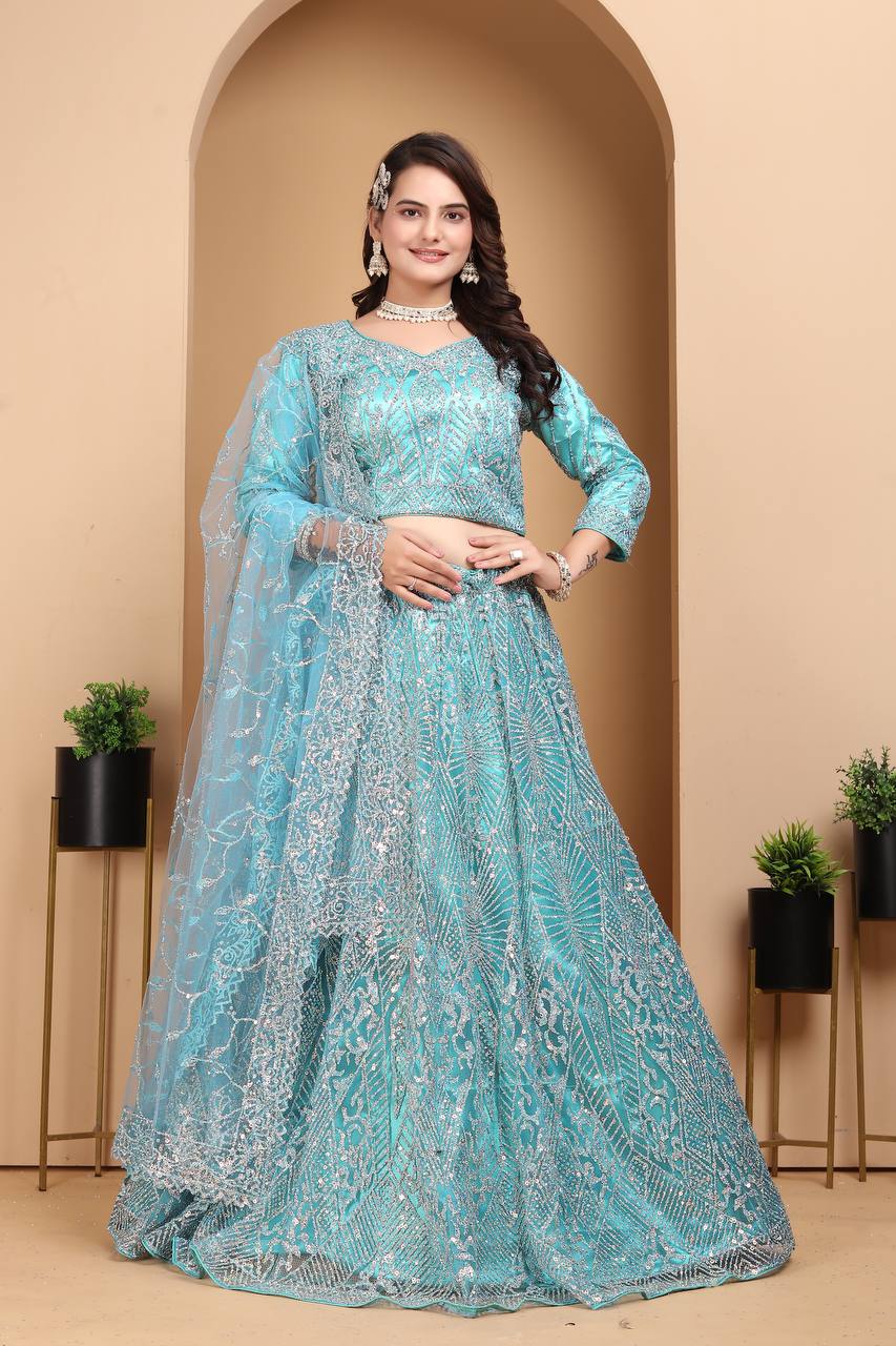 Lehenga Mart Designer Bollywood Style Wedding Wear Lehenga Choli - Aqua-Blue - Distacart