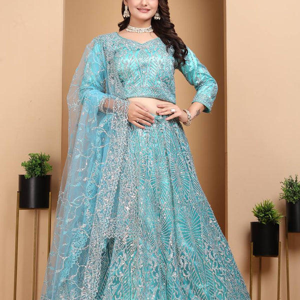 Lehenga Mart Designer Bollywood Style Wedding Wear Lehenga Choli - Aqua-Blue - Distacart