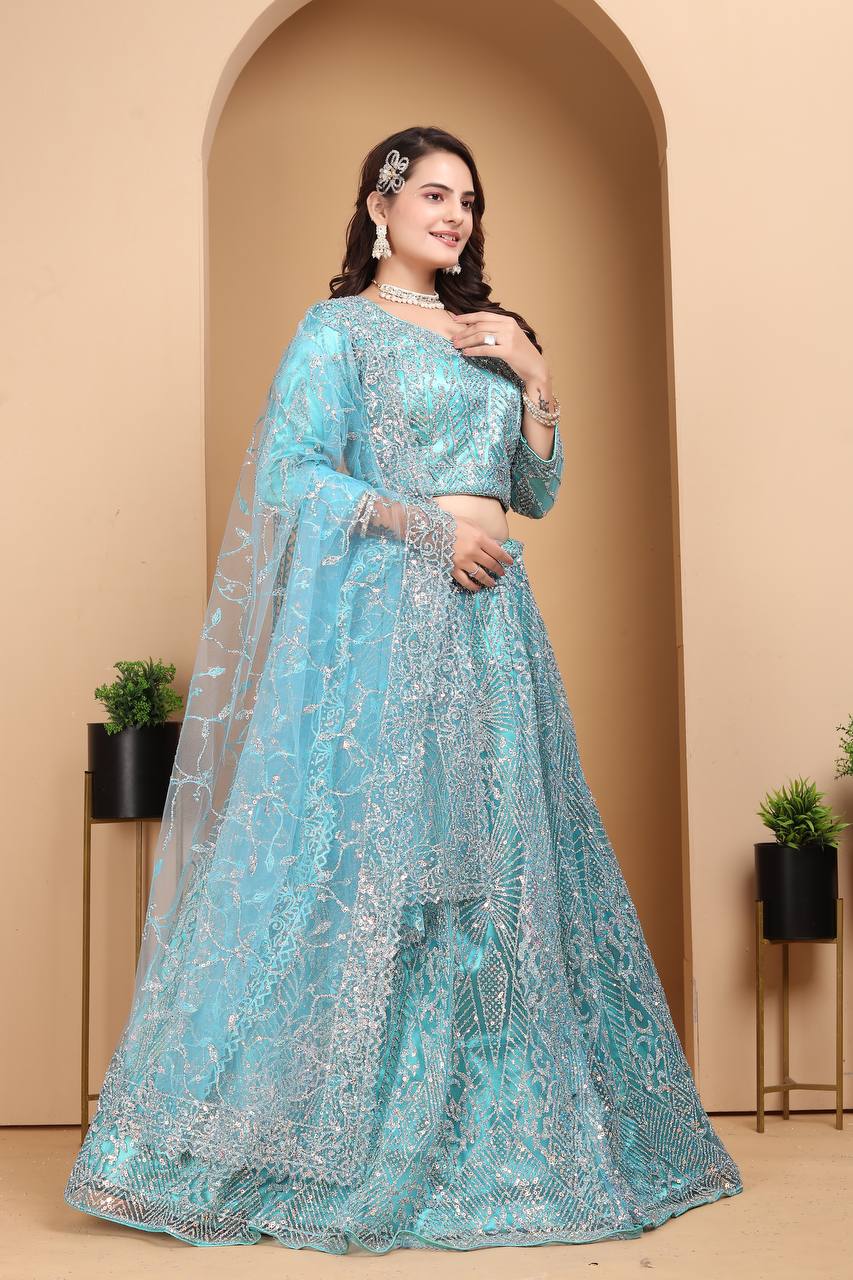 Lehenga Mart Designer Bollywood Style Wedding Wear Lehenga Choli - Aqua-Blue - Distacart
