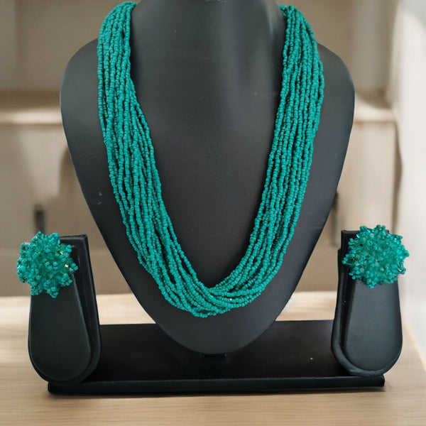 Inhanns Vibrant Handmade 20 Layers Beaded Necklace With Matching Earrings - Sea Green - Distacart