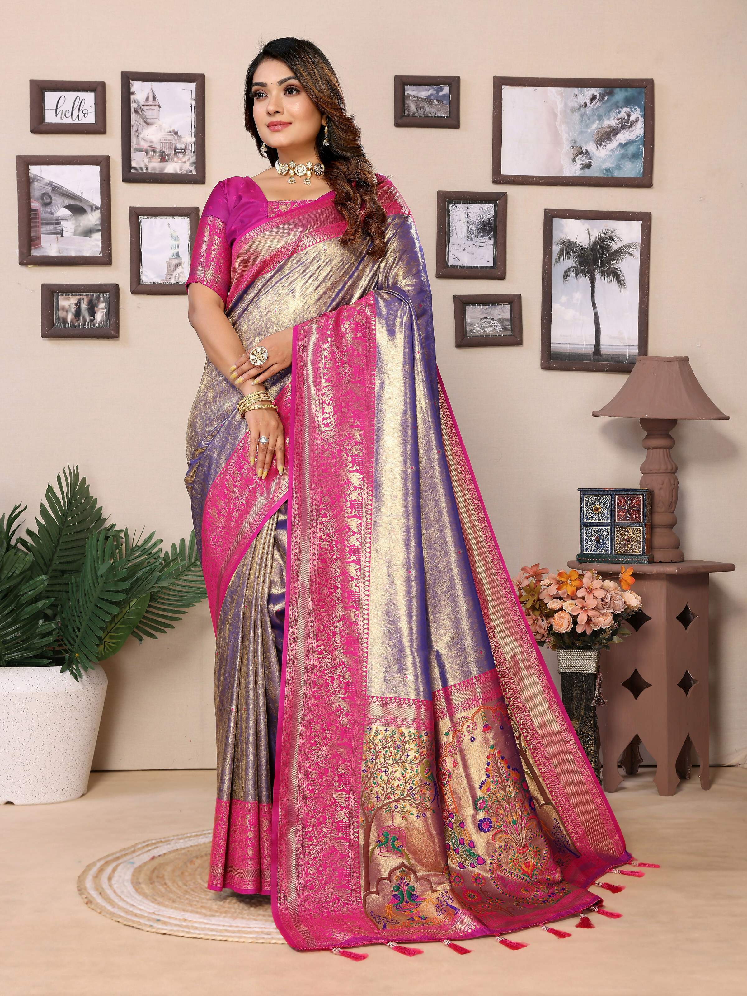 Aastha Fashion Purple Tissue Silk Weaving Saree - Distacart