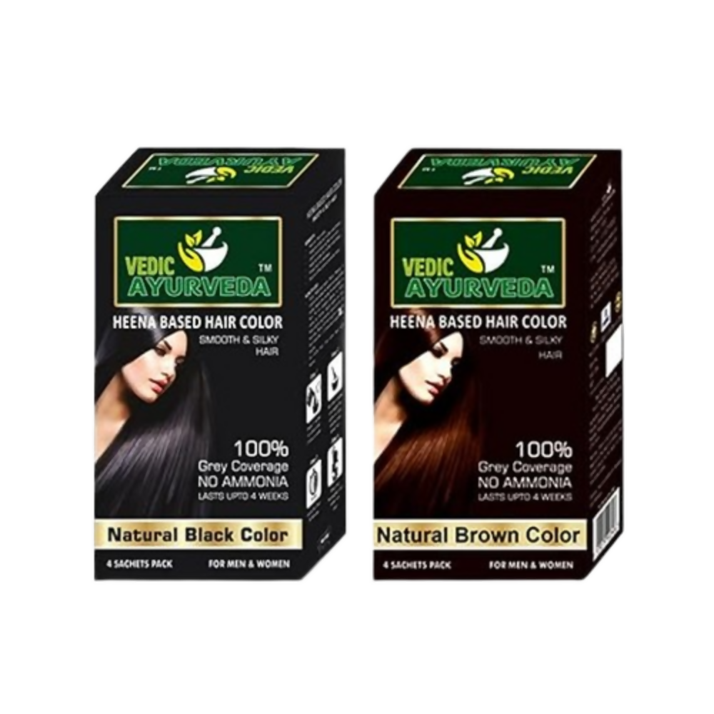 VedicAyurveda Natural Henna Hair Color No Ammonia Black & No Ammonia Dark Brown - Dista