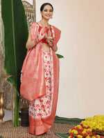 Thumbnail for Astita Linen Cotton Red & White Saree
