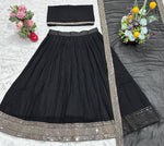 Thumbnail for Avantini Women's Black Faux Georgette With Embroidered Lehenga Choli Set - Distacart