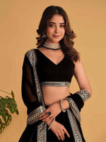Thumbnail for Avantini Women's Black Faux Georgette With Embroidered Lehenga Choli Set - Distacart