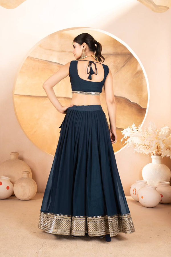 Avantini Women's Blue Faux Georgette With Embroidered Lehenga Choli Set - Distacart