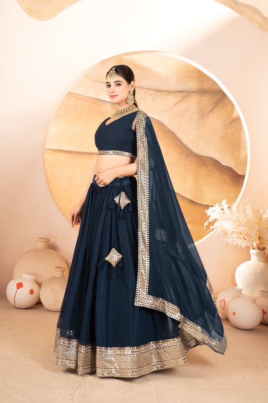 Avantini Women's Blue Faux Georgette With Embroidered Lehenga Choli Set - Distacart