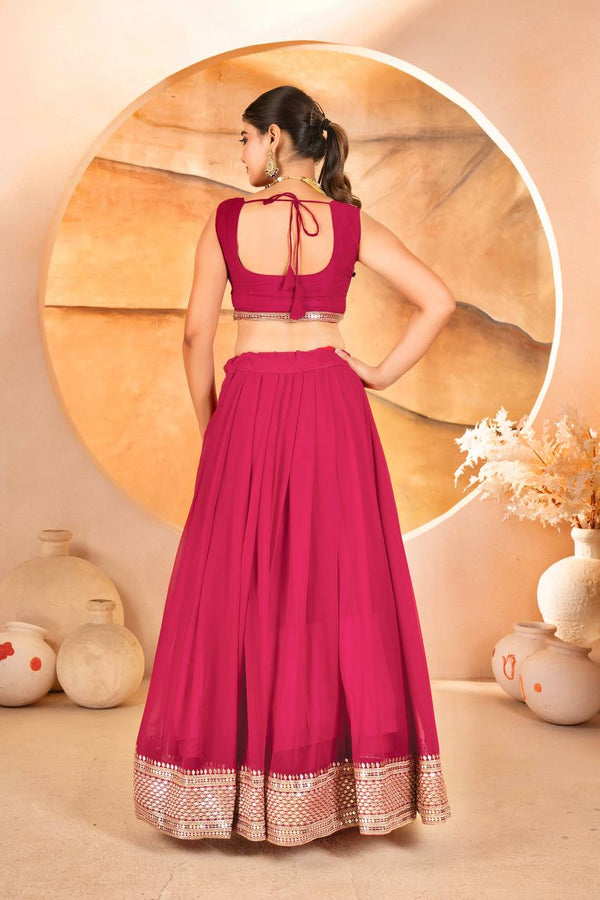 Avantini Women's Pink Faux Georgette With Embroidered Lehenga Choli Set - Distacart